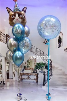 Набор шаров большой шар Deco Bubble голубой с двойным конфетти+фонтан из 11шаров №1 (комплект)